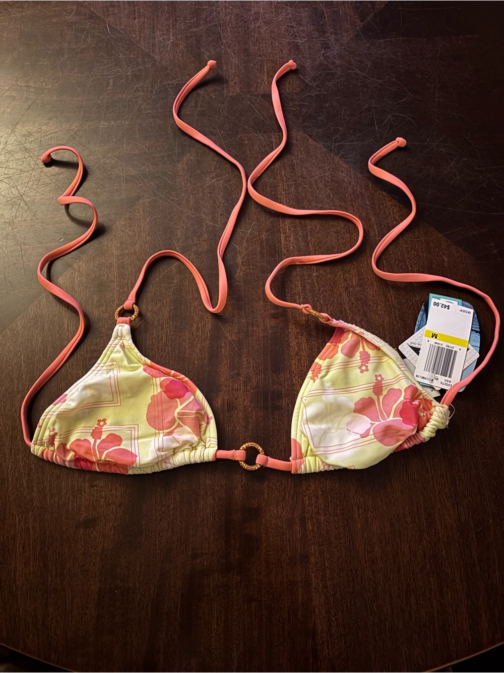Speedo Floral Triangle Bikini Top in Coral and Yellow